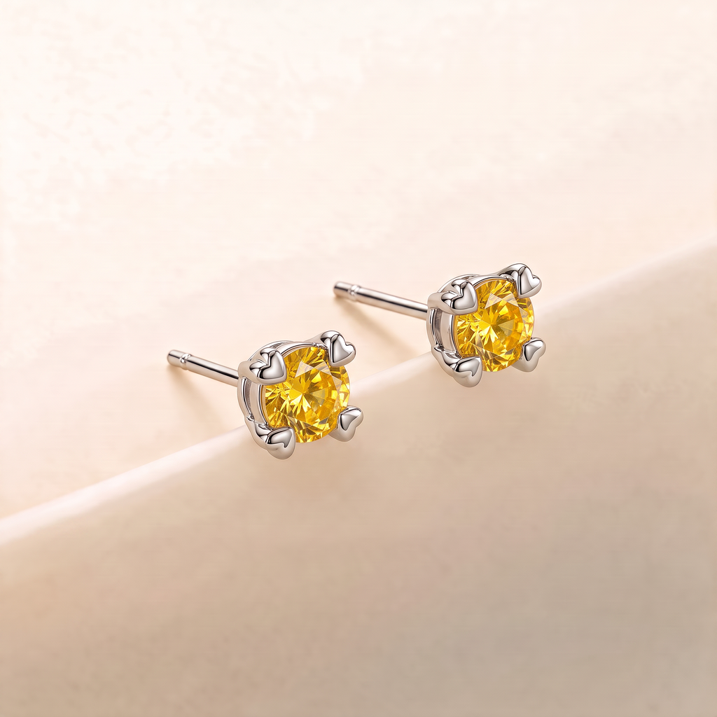 Heart-Prong Round Sapphire Studs