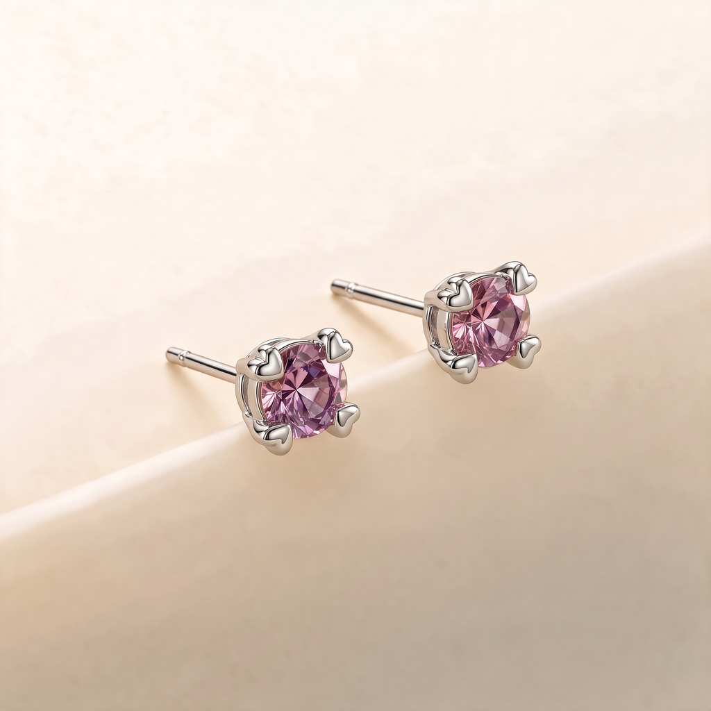 Heart-Prong Round Sapphire Studs
