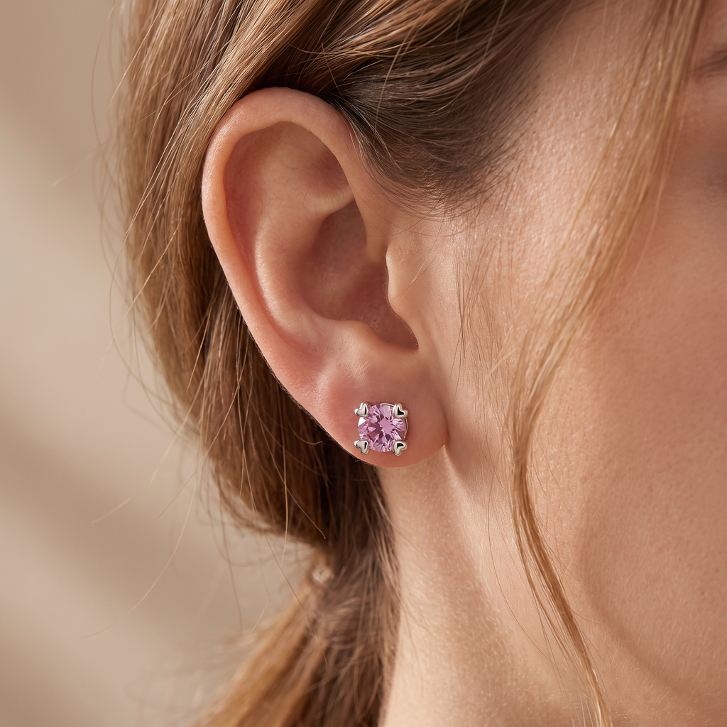 Heart-Prong Round Sapphire Studs