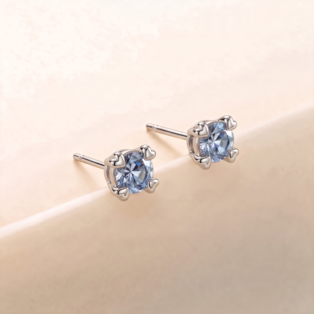Heart-Prong Round Sapphire Studs