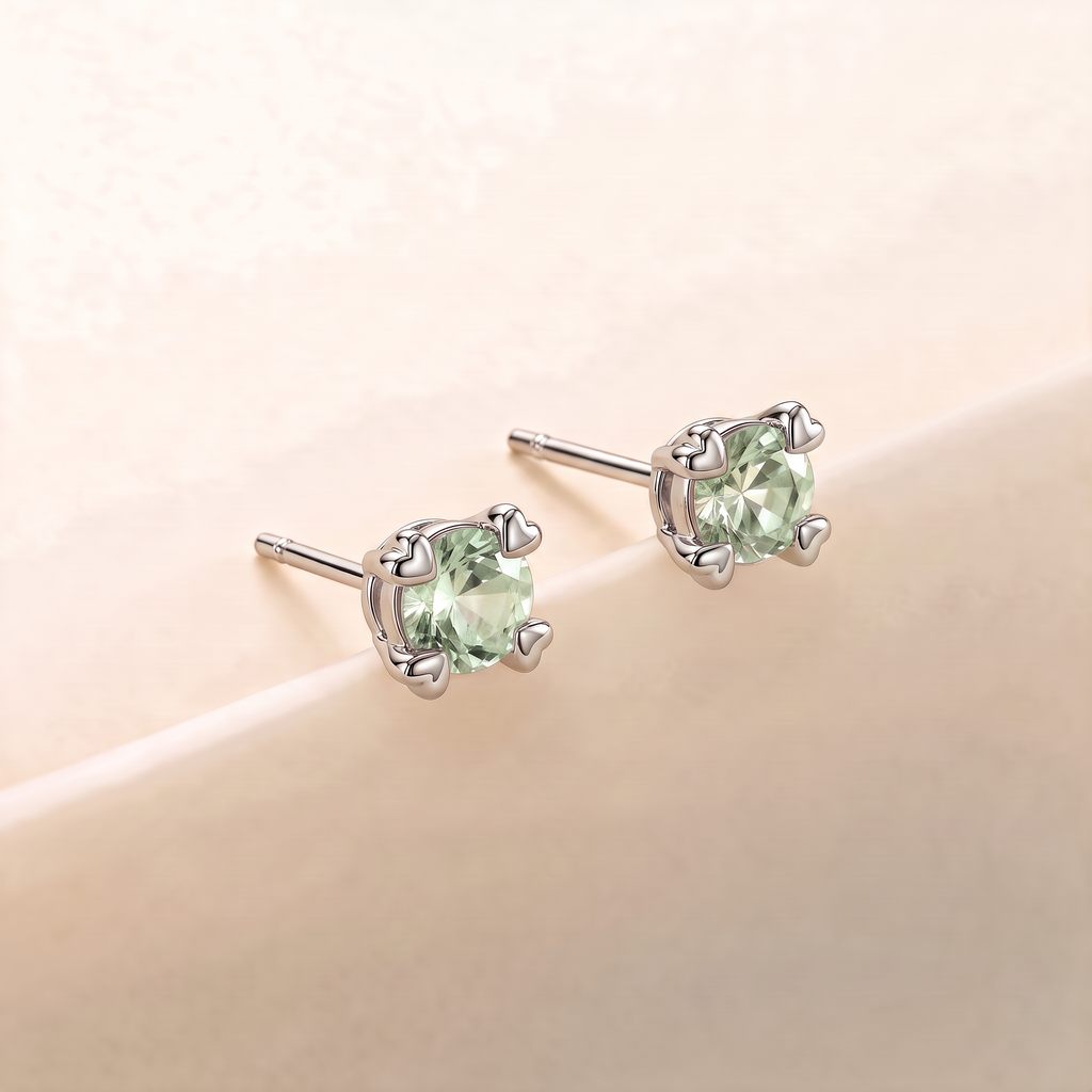Heart-Prong Round Sapphire Studs