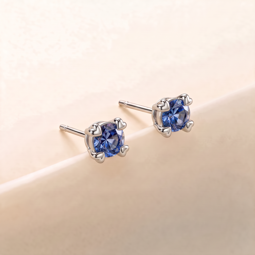 Heart-Prong Round Sapphire Studs